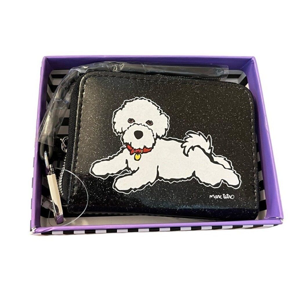 White Bichon Frise Poodle Black Zip Wallet Wristlet New Gift Boxed Marc Tetro